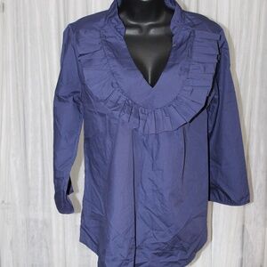 Fleming Clothing. 3/4 Qtr. Sleeve Blouse.  Sz. M.  Dk Blue.